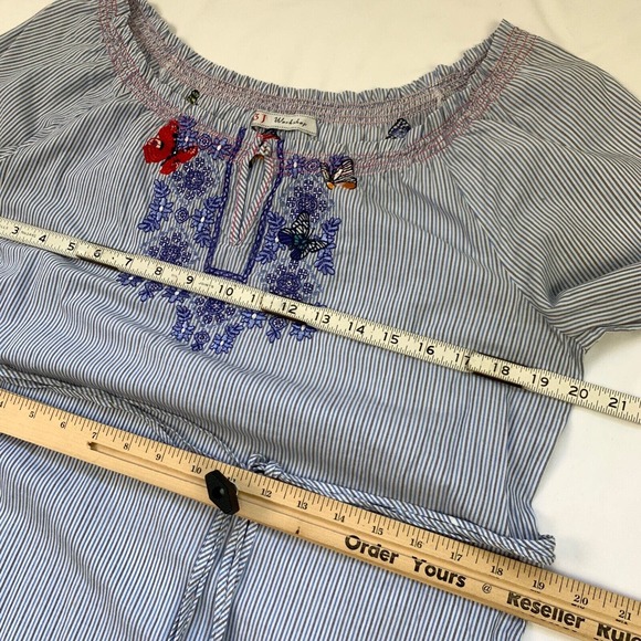 3J Workshop Johnny Was Striped Dress Embroidered S fit M Blue Milkmaid Floral - Picture 6 of 12